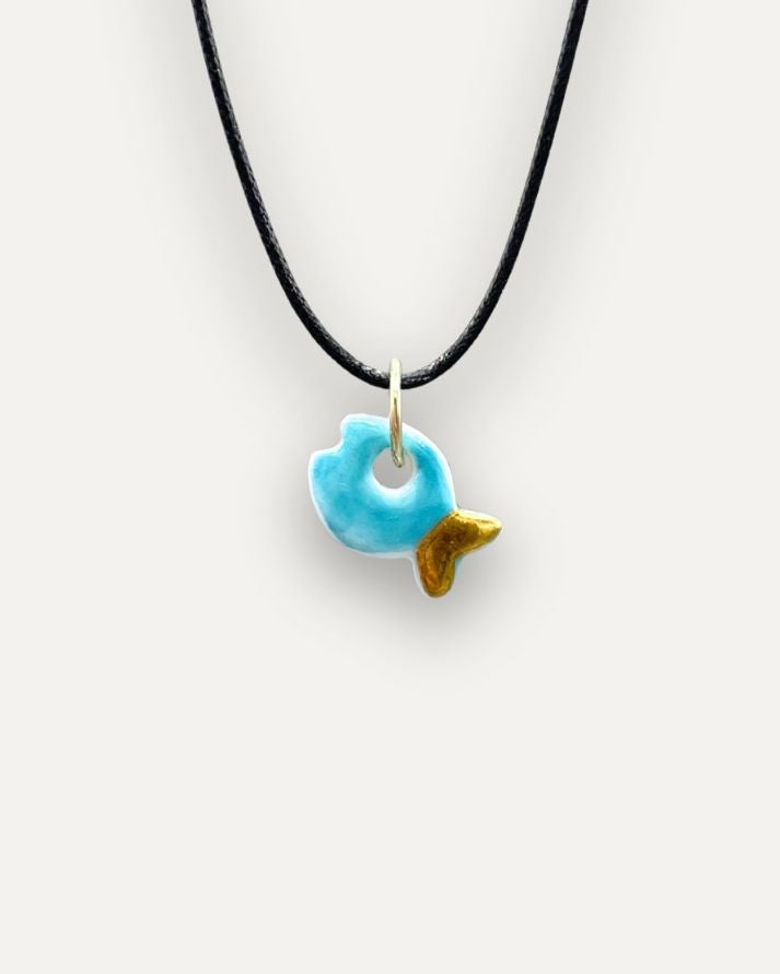 Charms - Porcellana Pesce Turchese coda Oro
