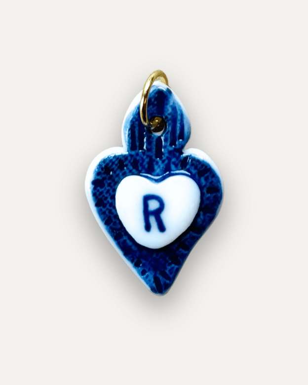 Charms - Ciondolo in Porcellana Cuore Blu - Lettera R