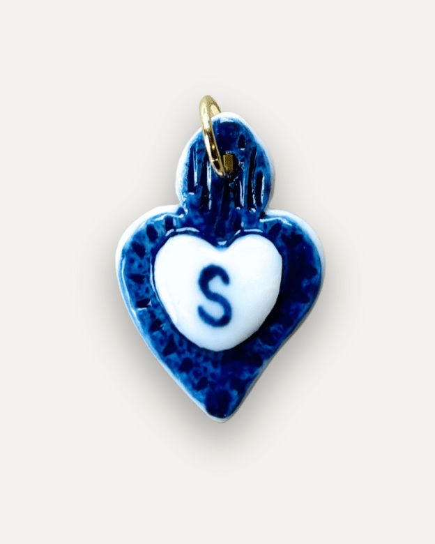 Charms - Ciondolo in Porcellana Cuore Blu - Lettera S