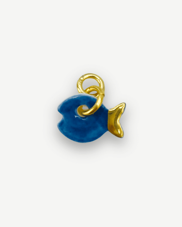 Charms - Porcellana Pesce Blu coda Oro