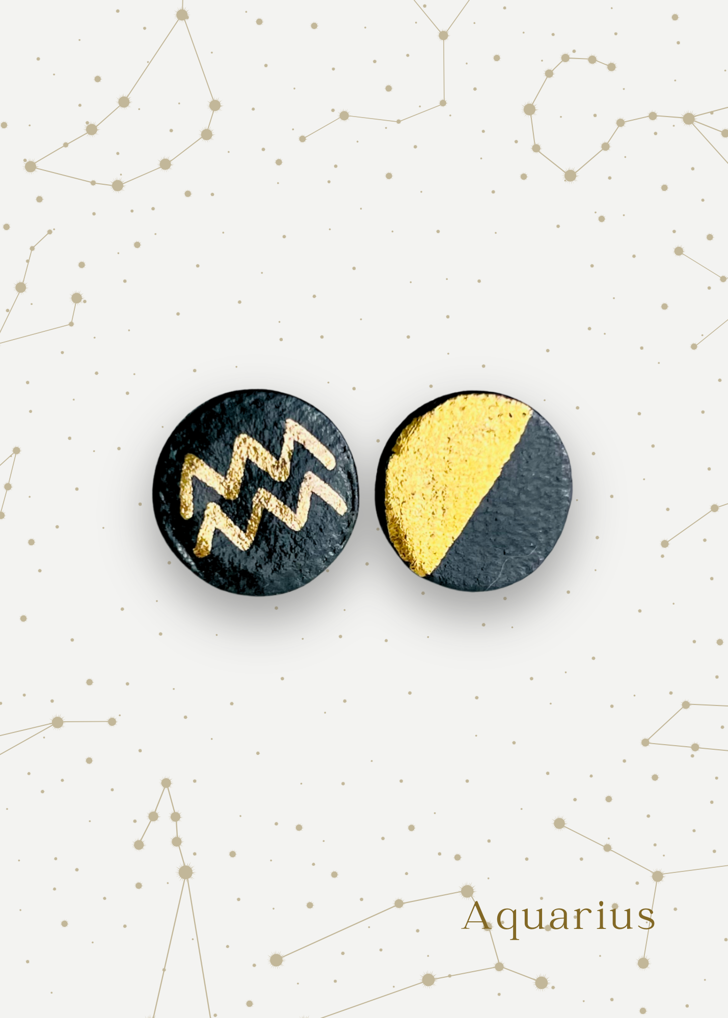 Orecchini a Lobo - Zodiaco in Porcellana Nera e Oro