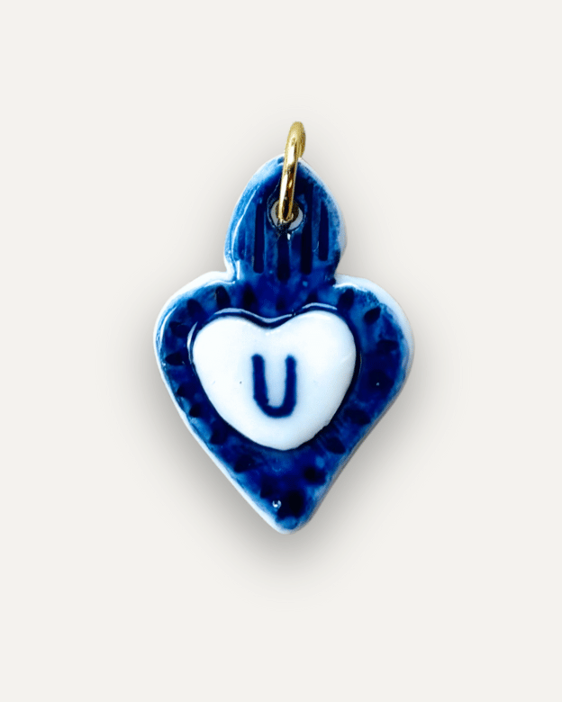 Charms - Ciondolo in Porcellana Cuore Blu - Lettera U