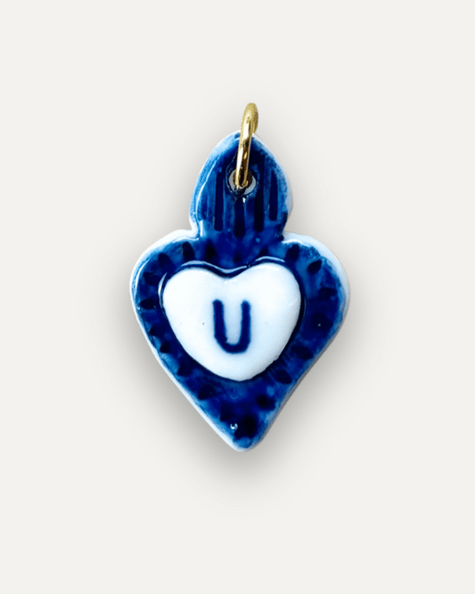 Charms - Ciondolo in Porcellana Cuore Blu - Lettera U