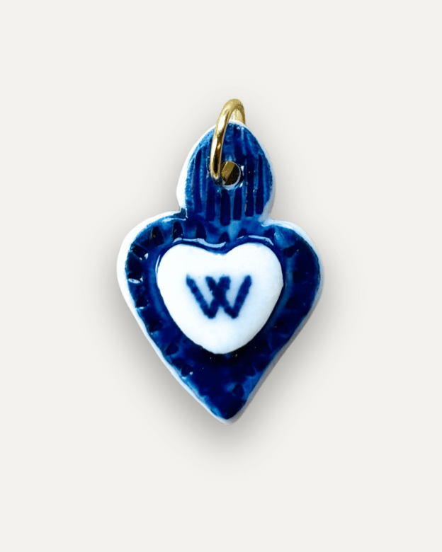 Charms - Ciondolo in Porcellana Cuore Blu - Lettera W