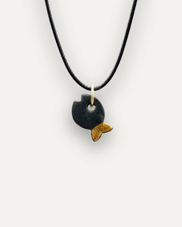 Charms - Porcellana Pesce Nero coda Oro