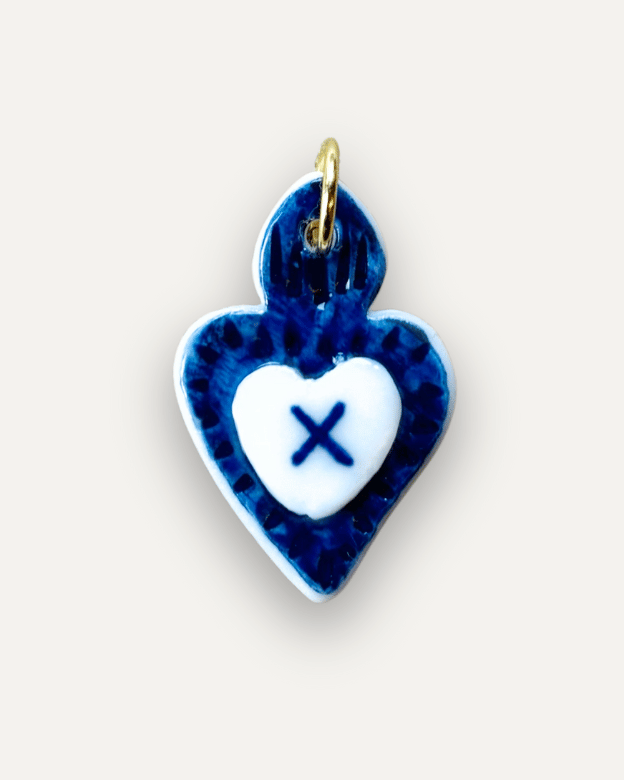 Charms - Ciondolo in Porcellana Cuore Blu - Lettera X