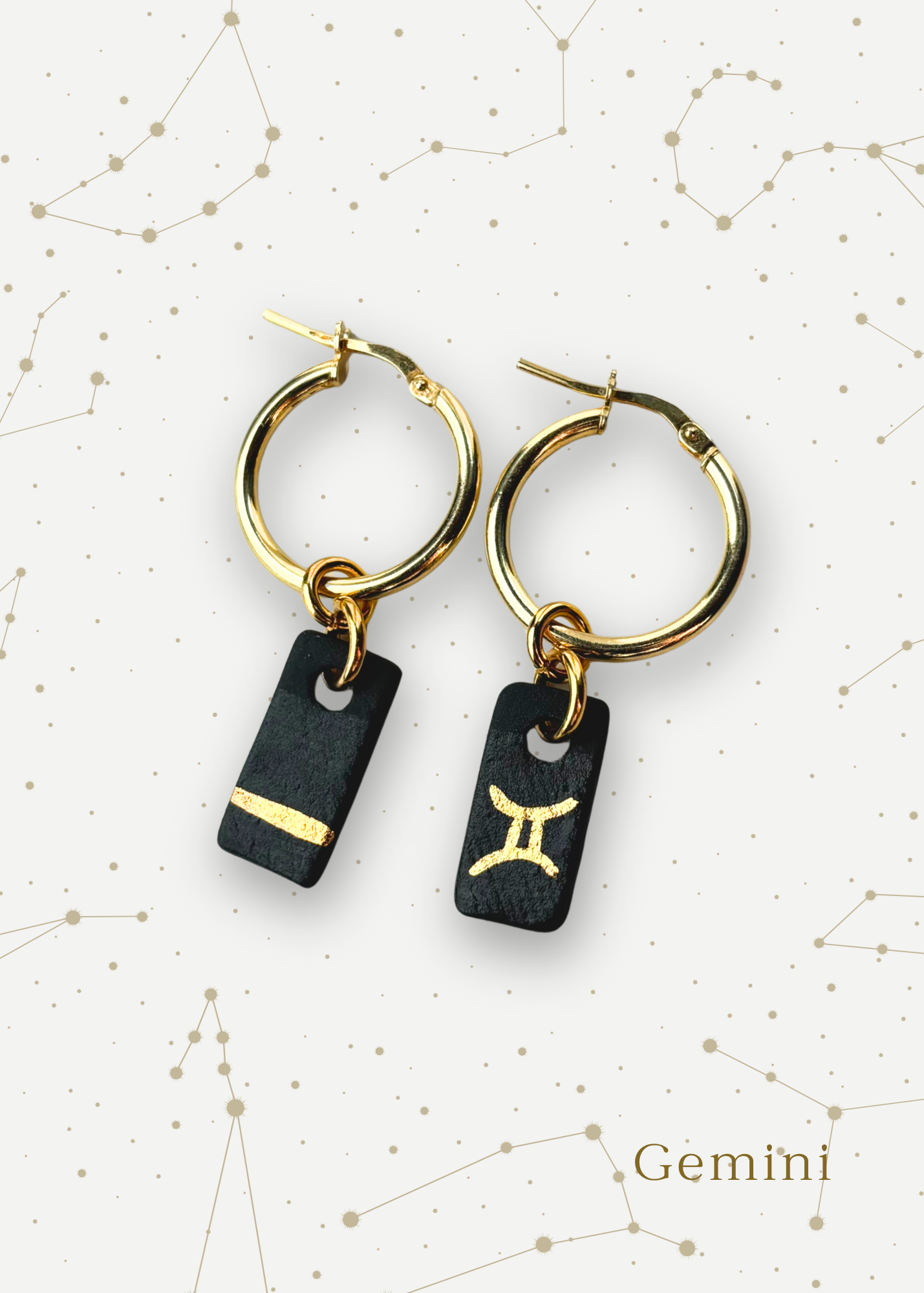 Orecchini a cerchio - Zodiaco in Porcellana Nera e Oro
