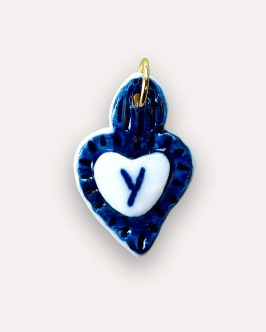 Charms - Ciondolo in Porcellana Cuore Blu - Lettera Y