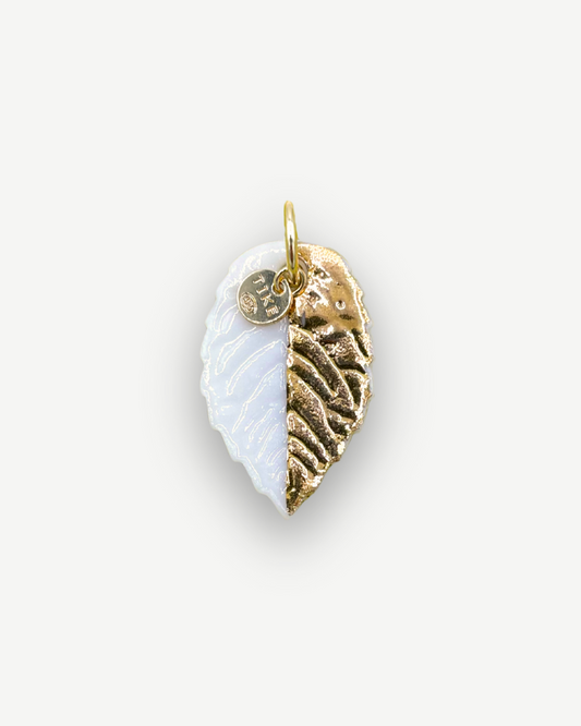 Charms - White and Gold Leaf Porcelain Pendant