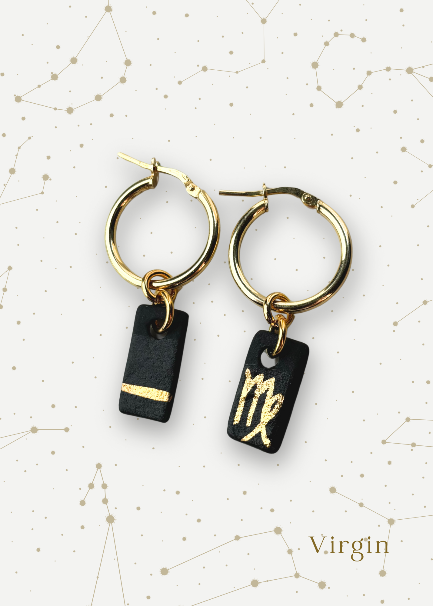 Orecchini a cerchio - Zodiaco in Porcellana Nera e Oro