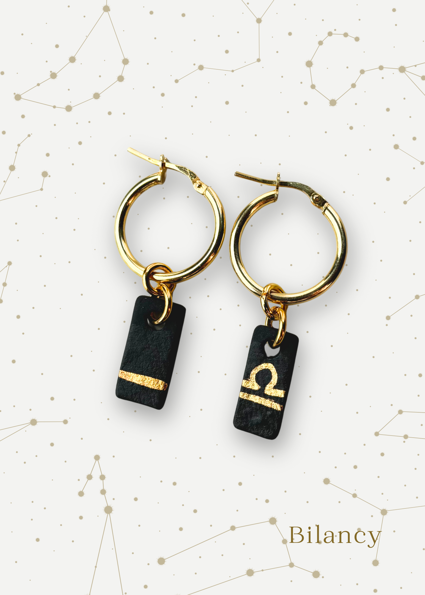 Orecchini a cerchio - Zodiaco in Porcellana Nera e Oro