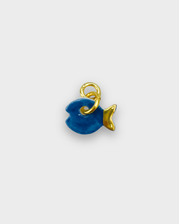Charms - Porcellana Pesce Blu coda Oro