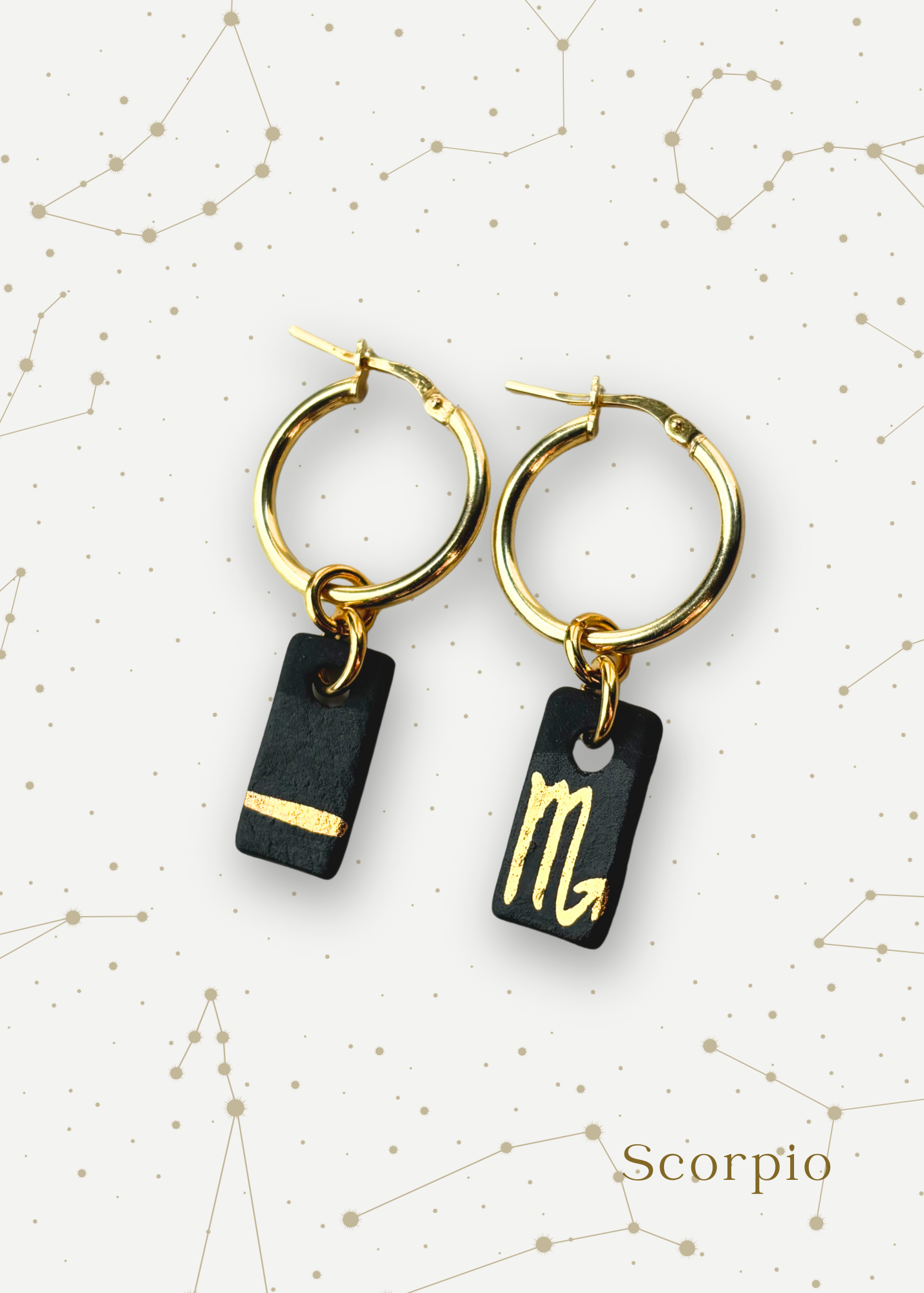 Orecchini a cerchio - Zodiaco in Porcellana Nera e Oro