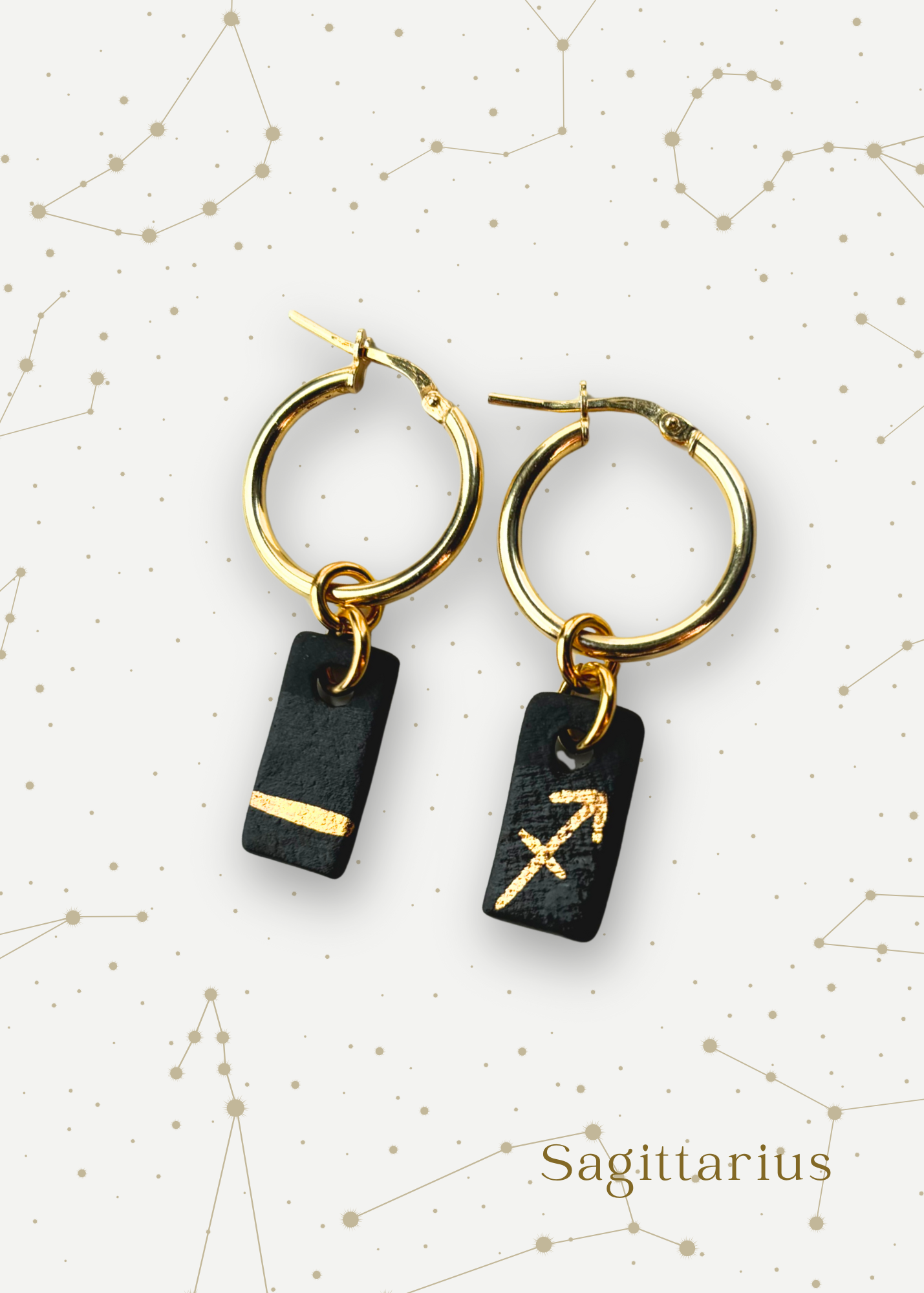 Orecchini a cerchio - Zodiaco in Porcellana Nera e Oro