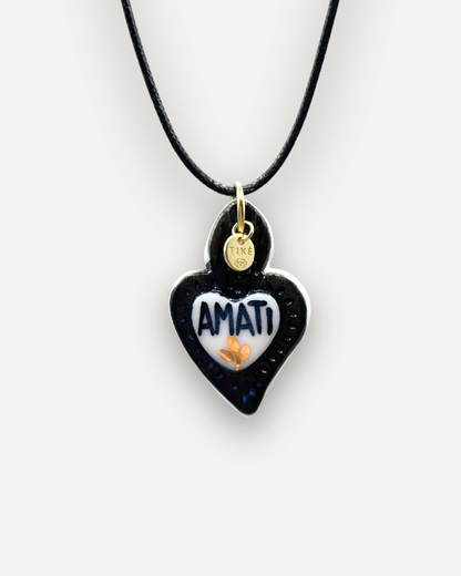 Charms - Ciondolo in Porcellana Cuore Nero Amati Oro