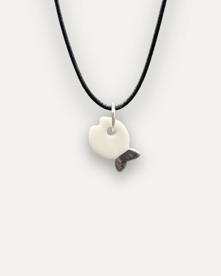 Charms - Porcellana Pesce Bianco coda Platino