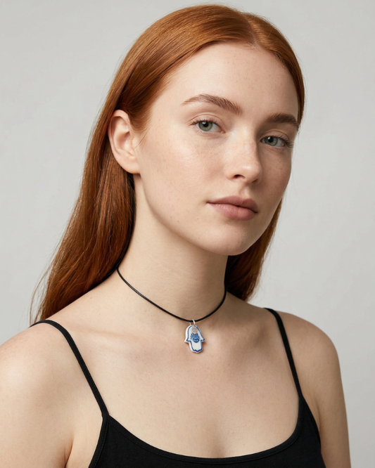 Charm - Mano di Fatima Grande Blu ciondolo in Porcellana