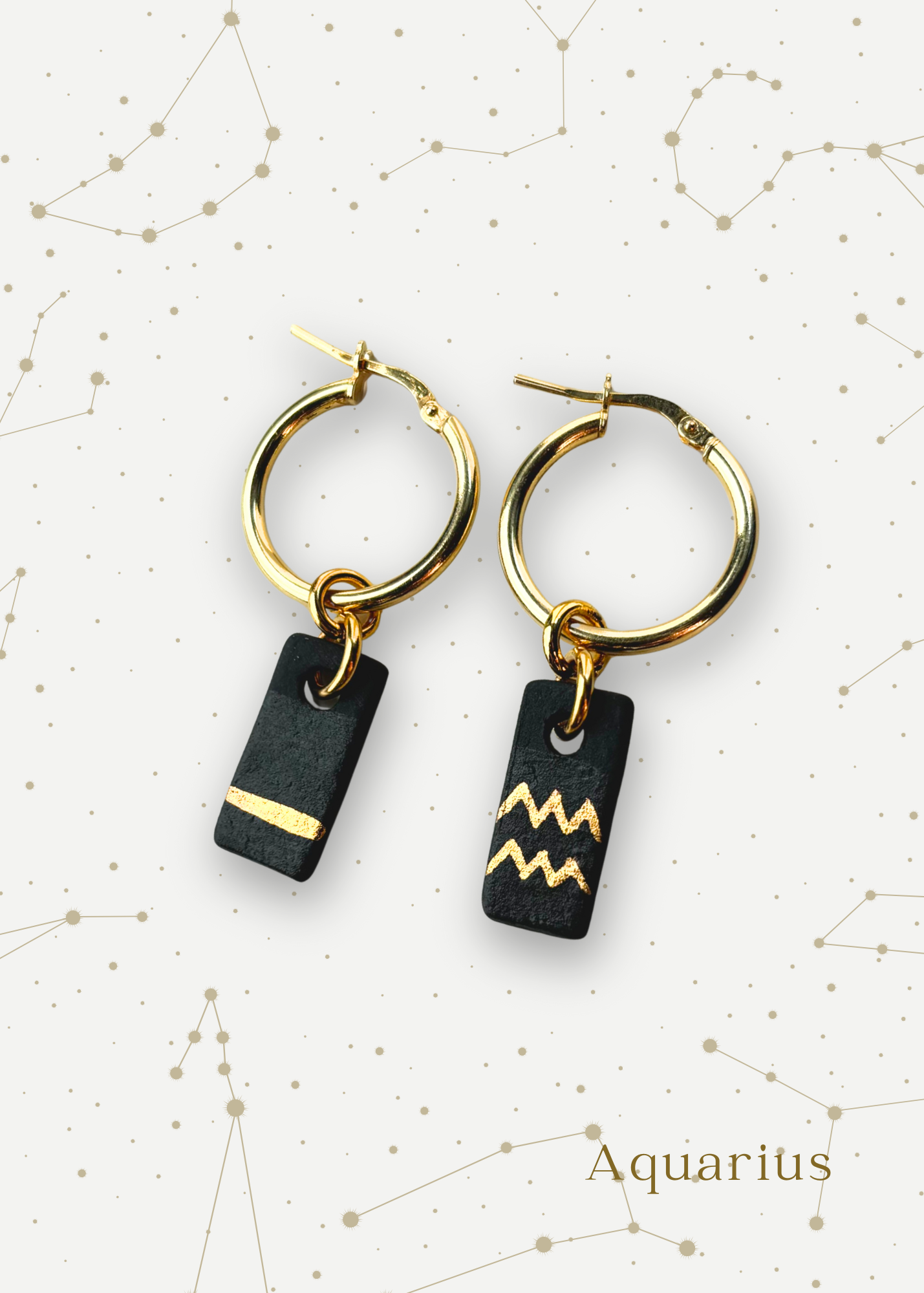 Orecchini a cerchio - Zodiaco in Porcellana Nera e Oro