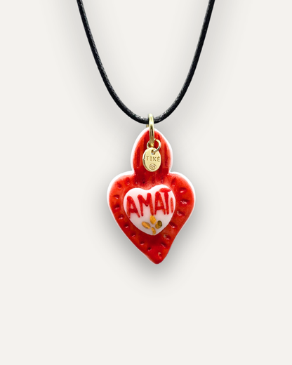 Charms - Ciondolo in Porcellana Cuore Rosso Amati Oro