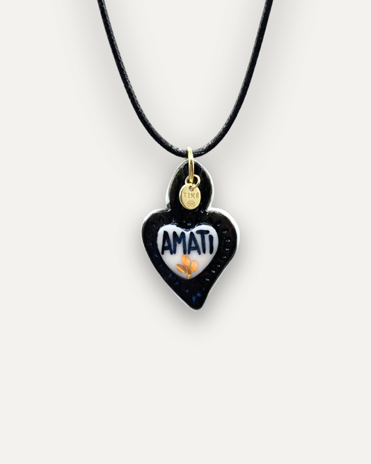 Charms - Ciondolo in Porcellana Cuore Nero Amati Oro