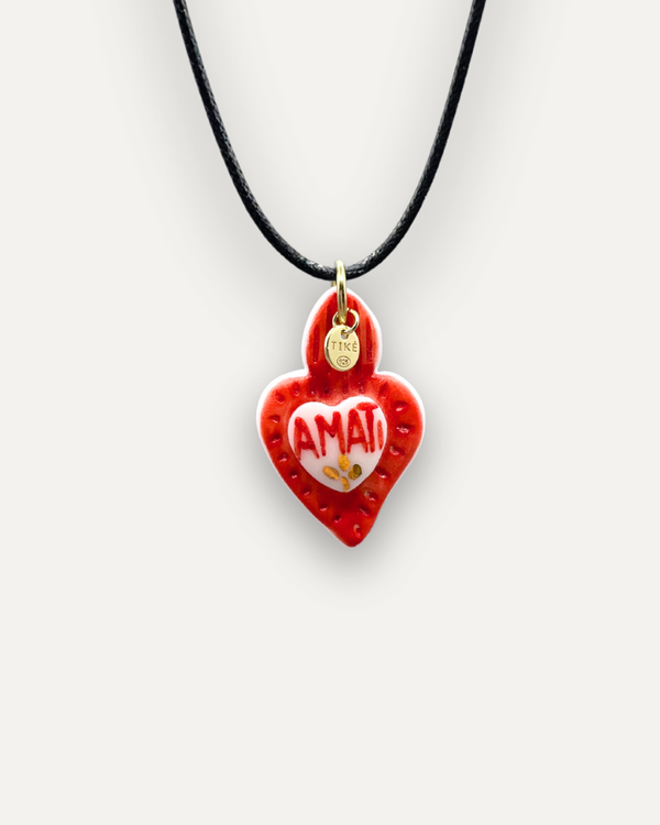 Charms - Ciondolo in Porcellana Cuore Rosso Amati Oro