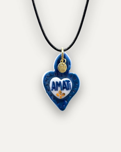 Charms - Ciondolo in Porcellana Cuore Blu Amati Oro