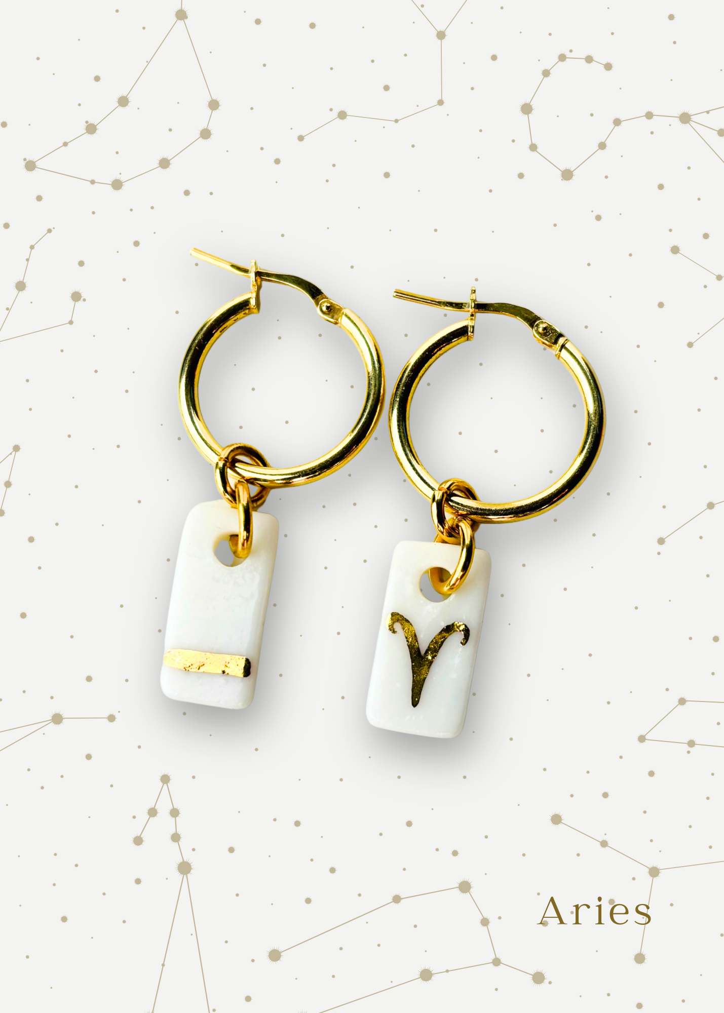 Orecchini a cerchio - Zodiaco in Porcellana Bianca e Oro