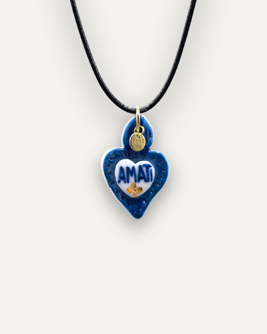 Charms - Ciondolo in Porcellana Cuore Blu Amati Oro