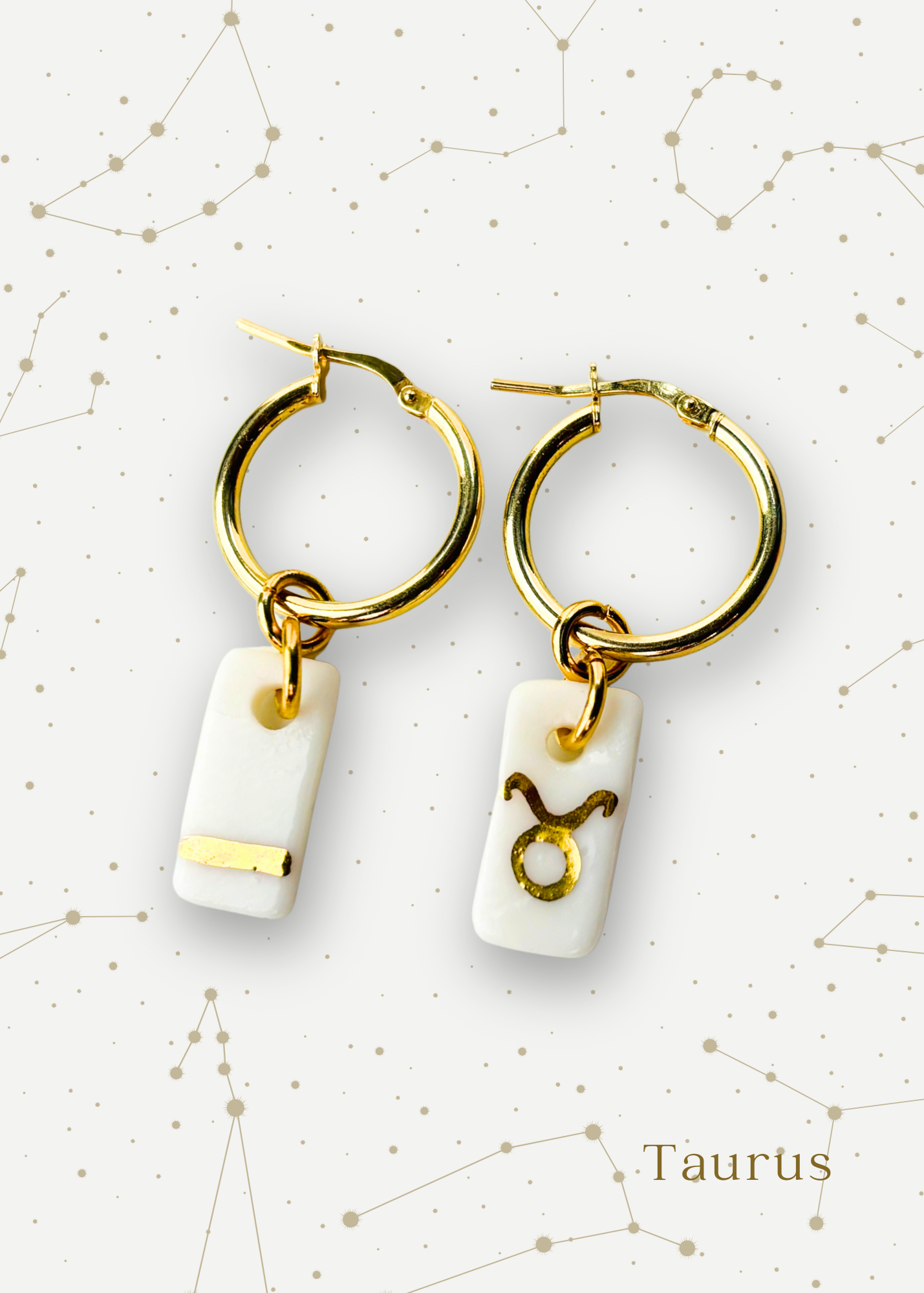 Orecchini a cerchio - Zodiaco in Porcellana Bianca e Oro