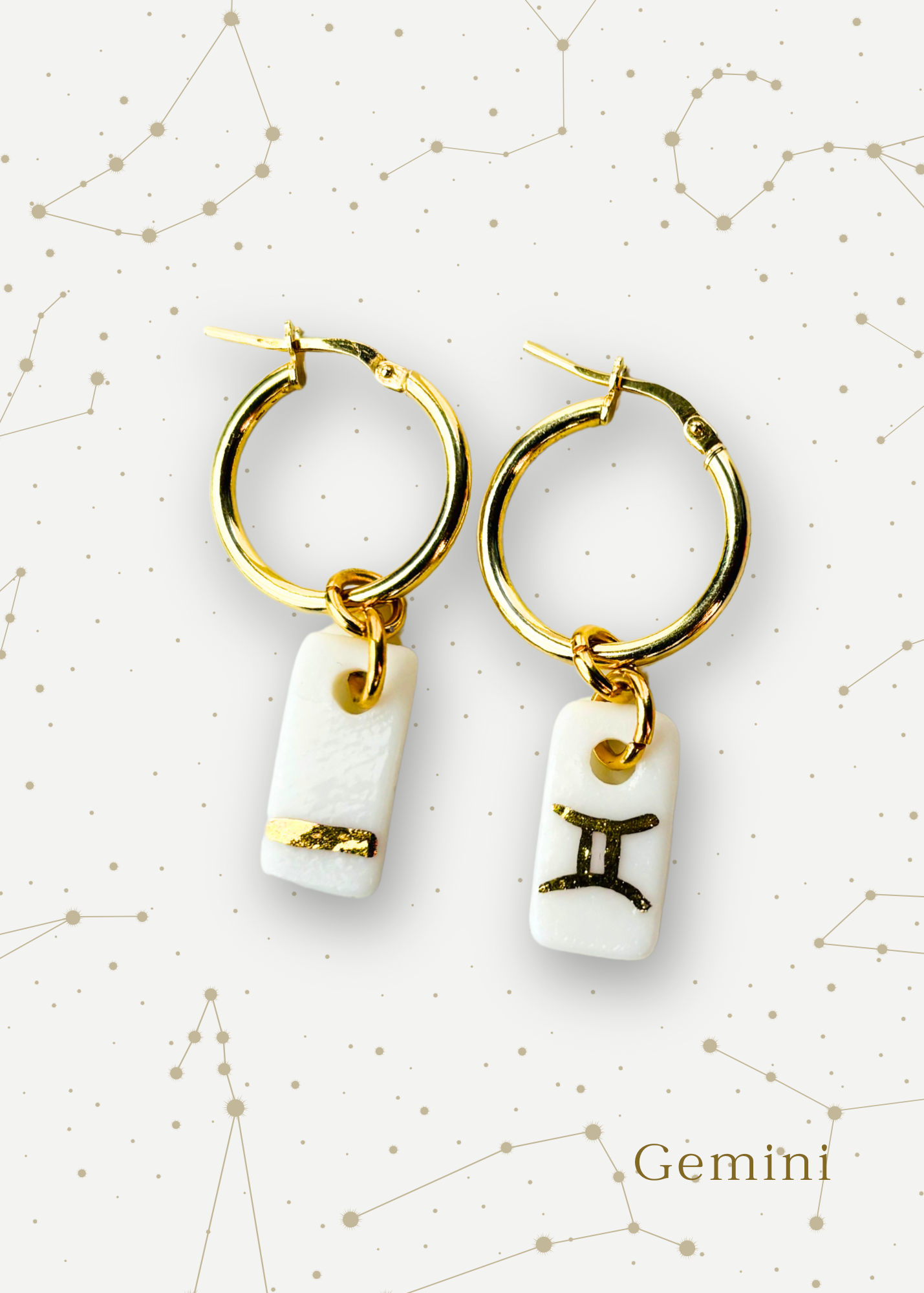 Orecchini a cerchio - Zodiaco in Porcellana Bianca e Oro