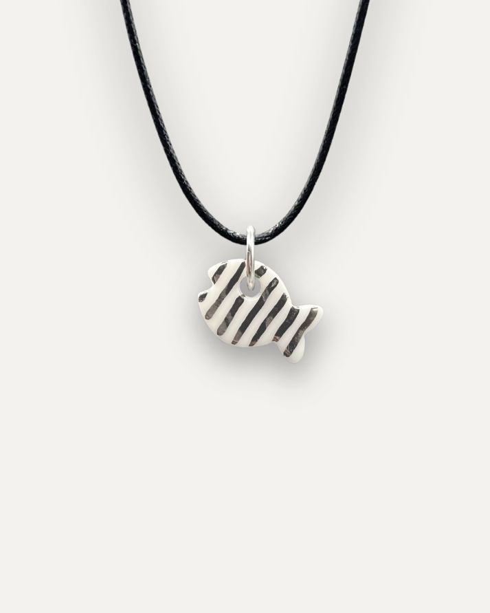 Charms - Porcellana Pesce Platino Righe