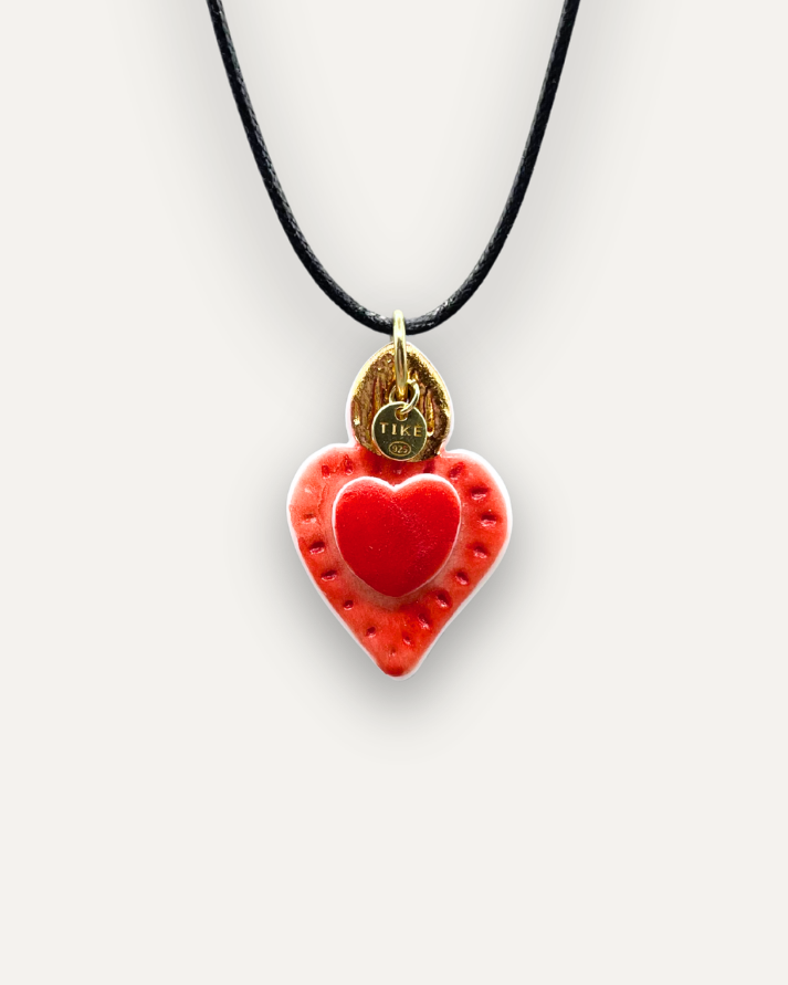 Charms - Ciondolo in Porcellana Cuore Rosso Fiamma Oro