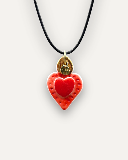 Charms - Ciondolo in Porcellana Cuore Rosso Fiamma Oro