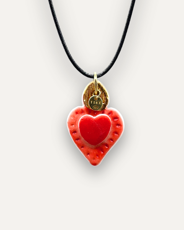 Charms - Ciondolo in Porcellana Cuore Rosso Fiamma Oro