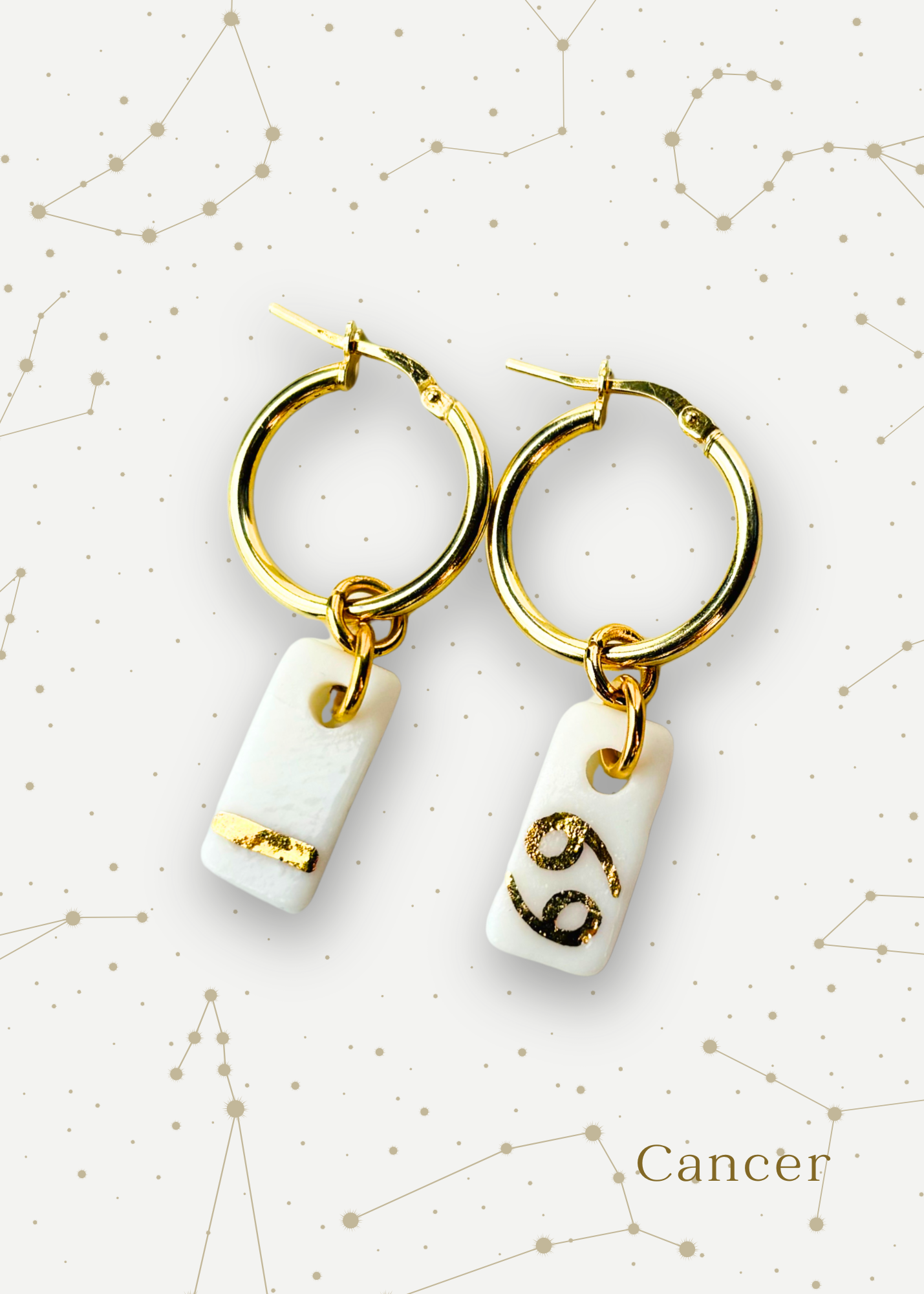 Orecchini a cerchio - Zodiaco in Porcellana Bianca e Oro