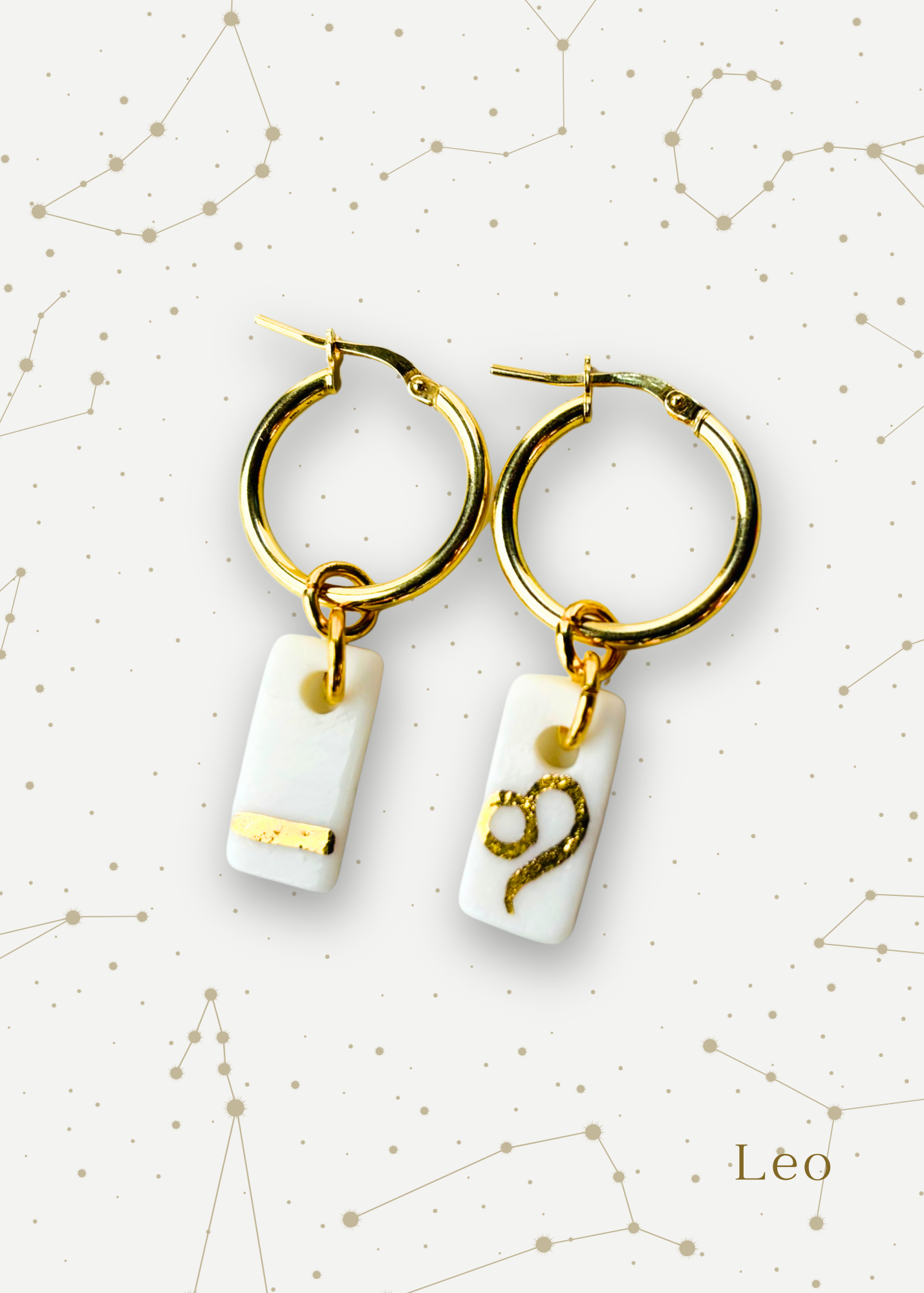 Orecchini a cerchio - Zodiaco in Porcellana Bianca e Oro