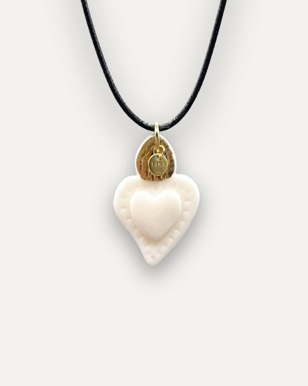 Charms - Ciondolo in Porcellana Cuore Bianco Fiamma Oro