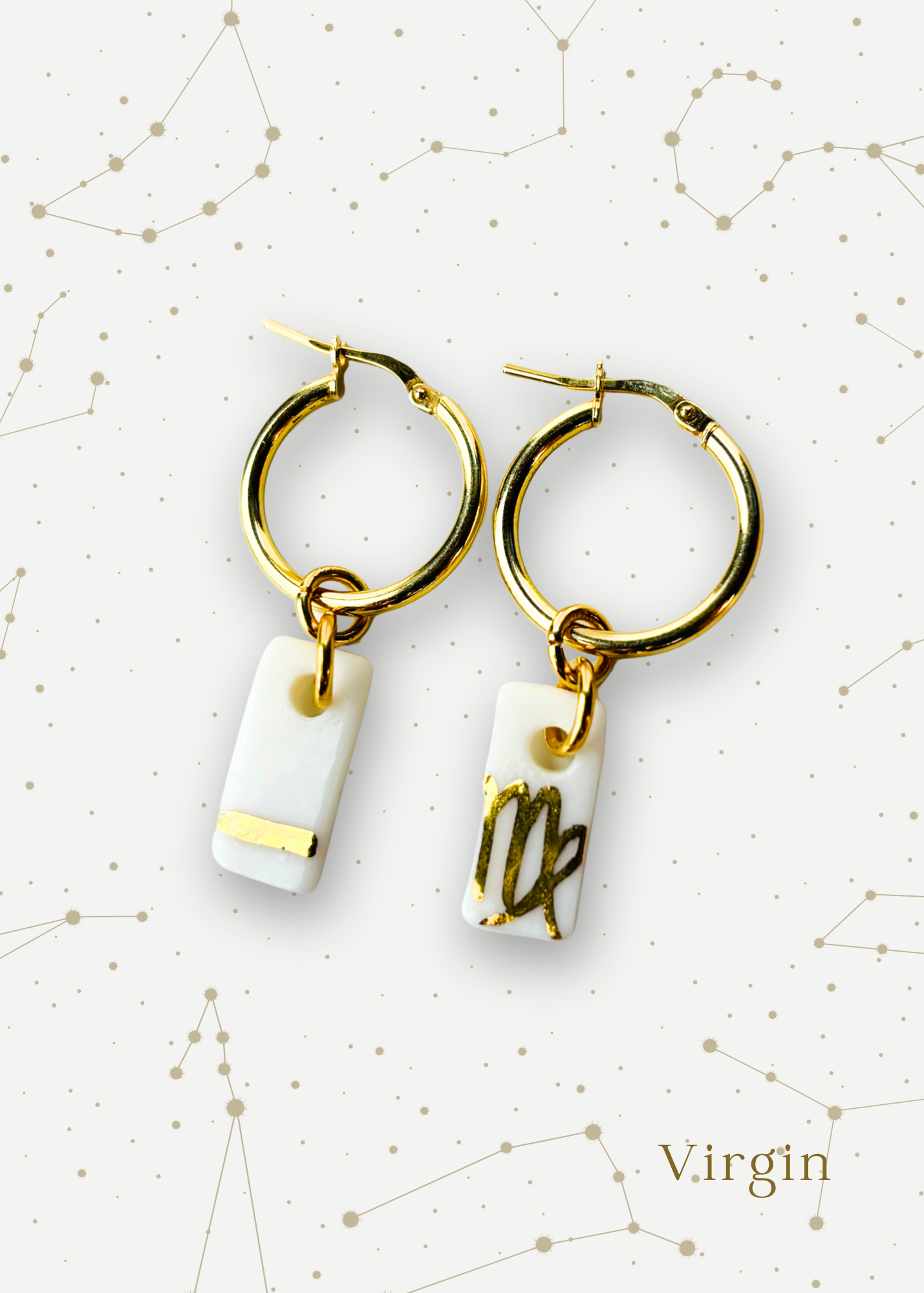 Orecchini a cerchio - Zodiaco in Porcellana Bianca e Oro