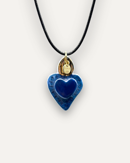 Charms - Ciondolo in Porcellana Cuore Blu Fiamma Oro