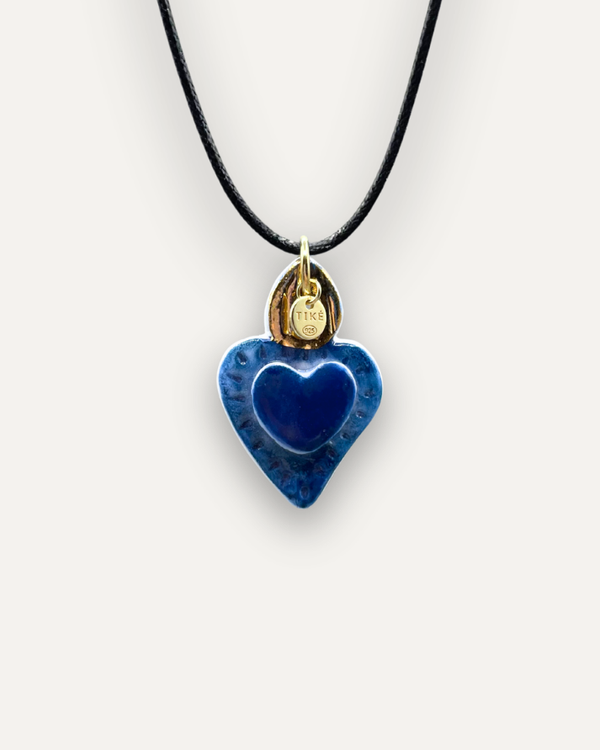 Charms - Ciondolo in Porcellana Cuore Blu Fiamma Oro