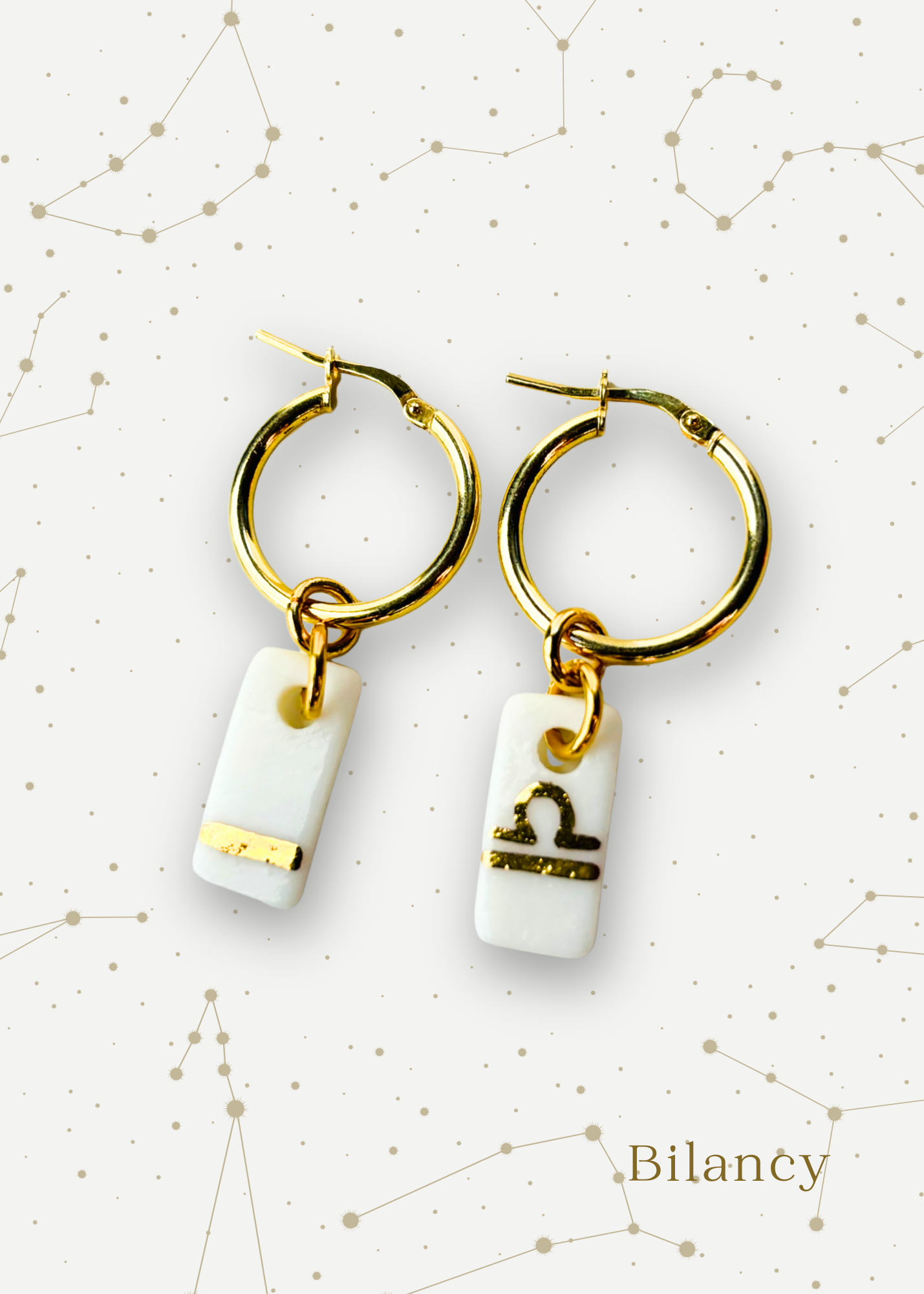 Orecchini a cerchio - Zodiaco in Porcellana Bianca e Oro