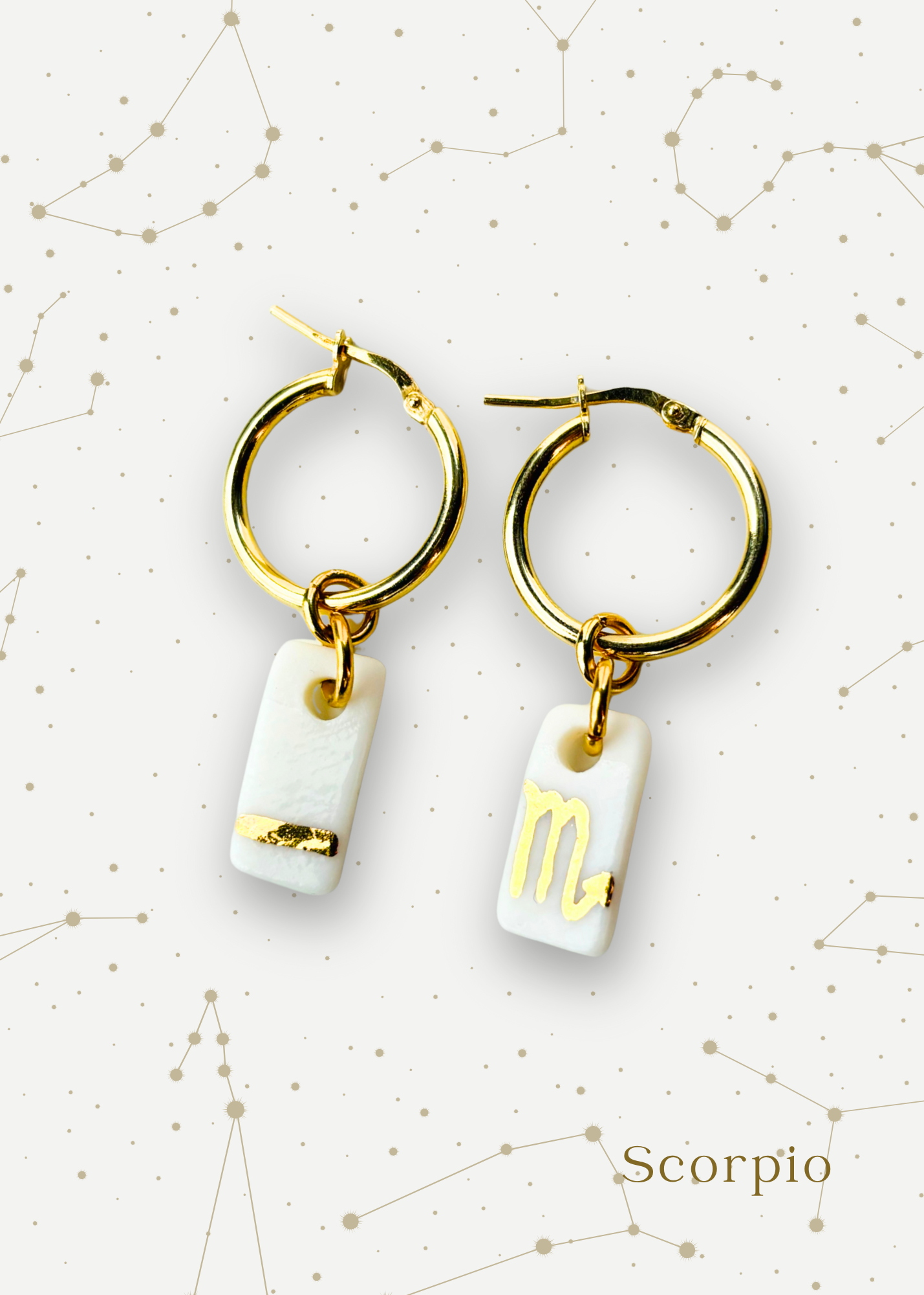 Orecchini a cerchio - Zodiaco in Porcellana Bianca e Oro