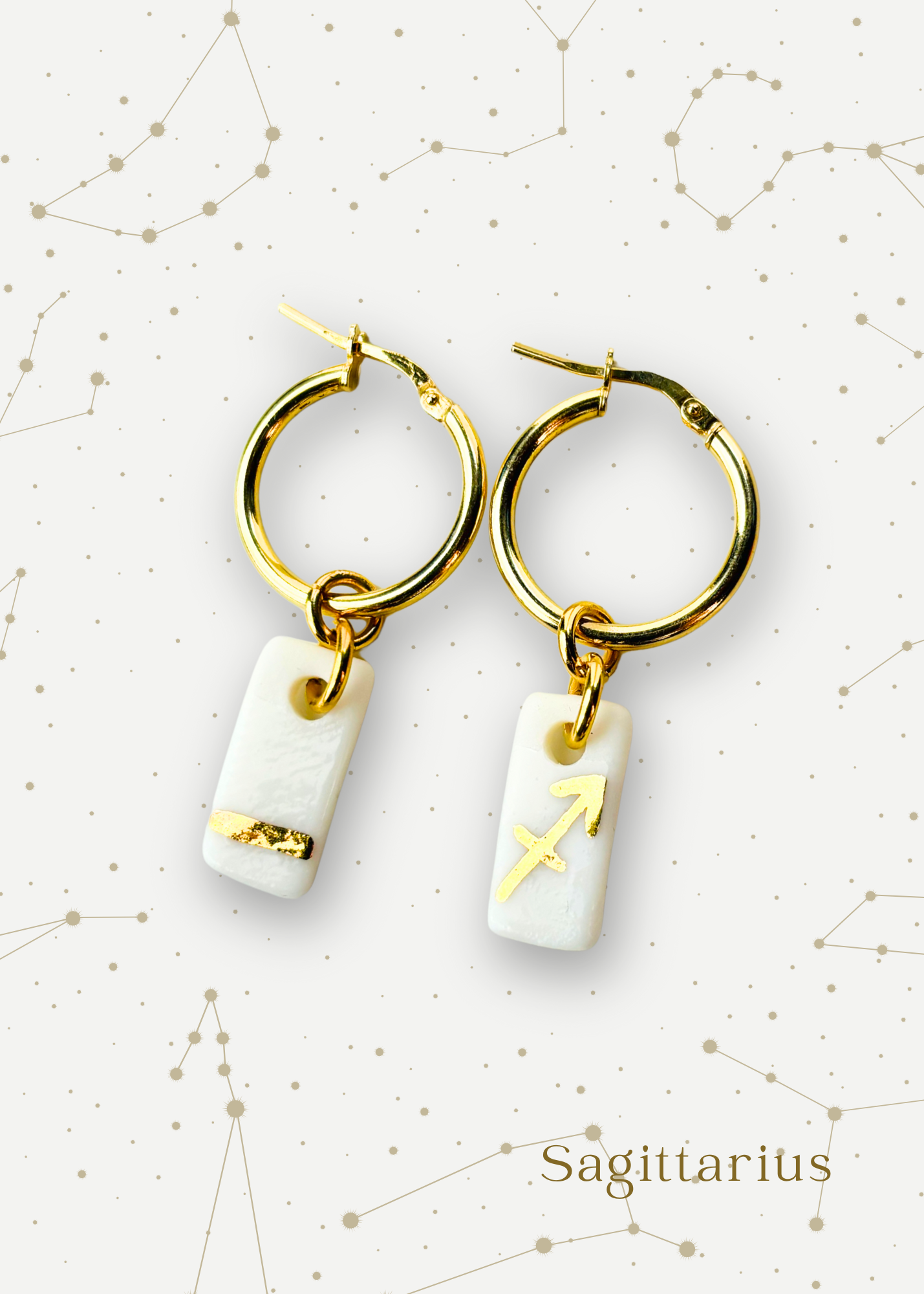Orecchini a cerchio - Zodiaco in Porcellana Bianca e Oro