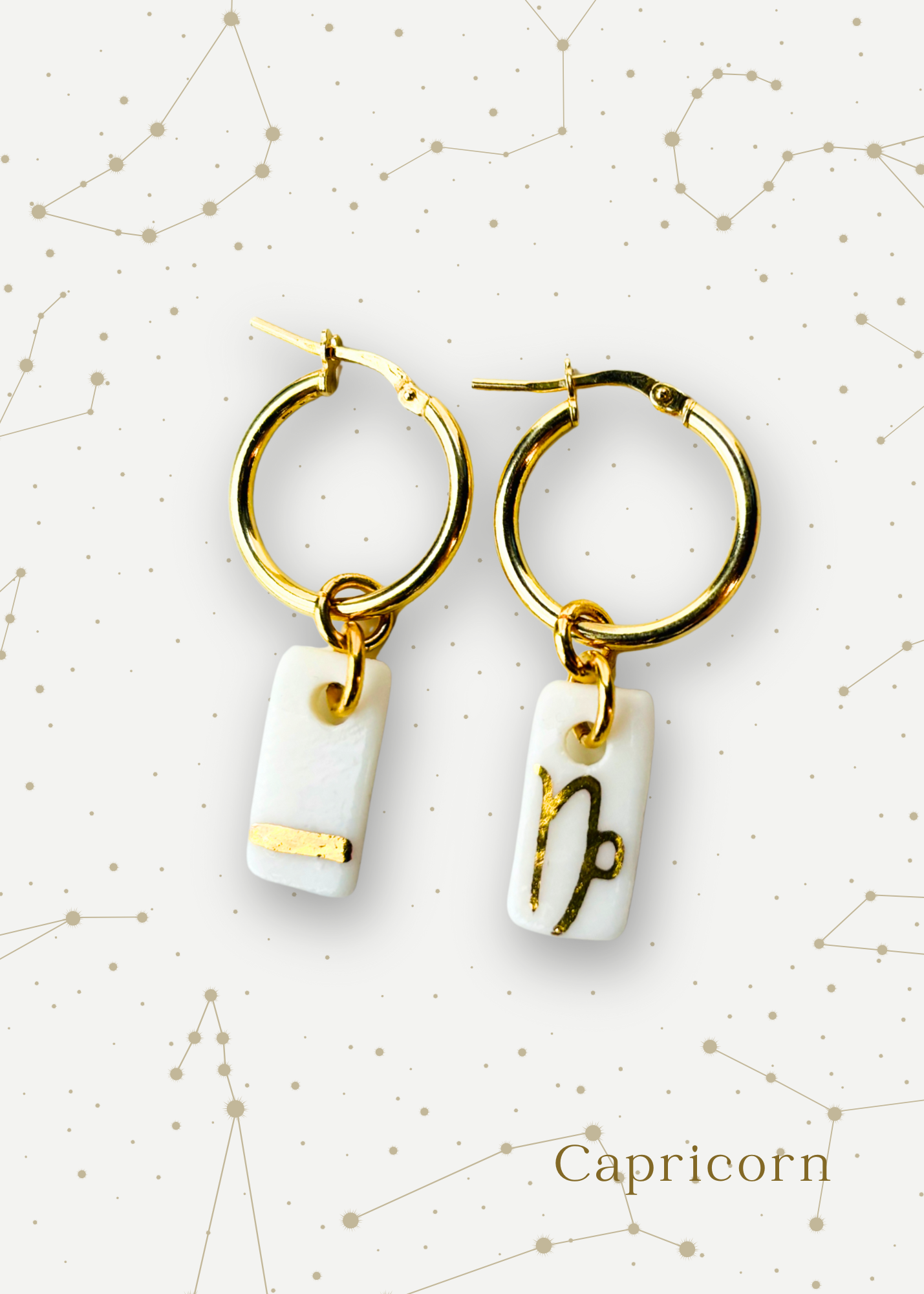 Orecchini a cerchio - Zodiaco in Porcellana Bianca e Oro