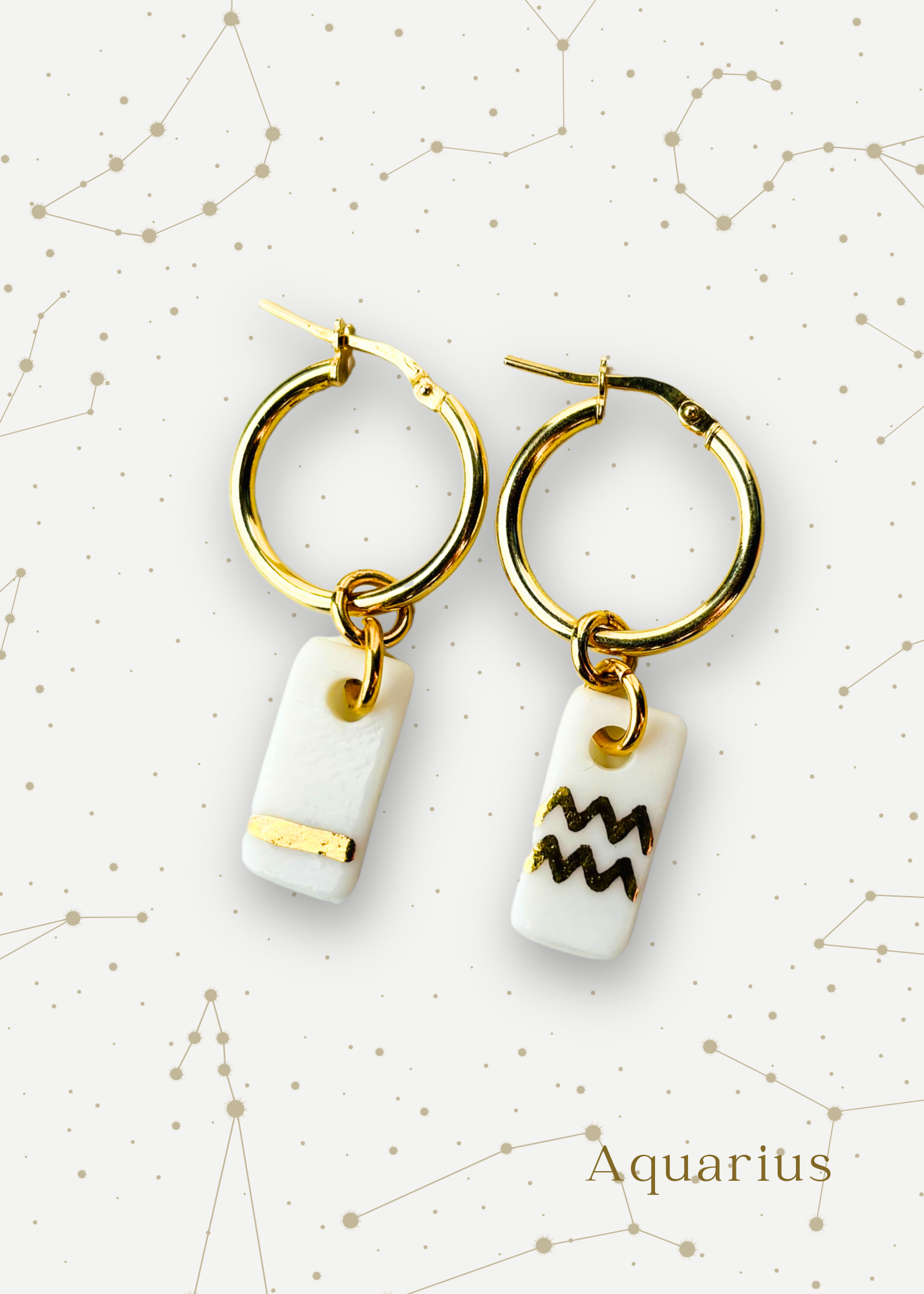 Orecchini a cerchio - Zodiaco in Porcellana Bianca e Oro