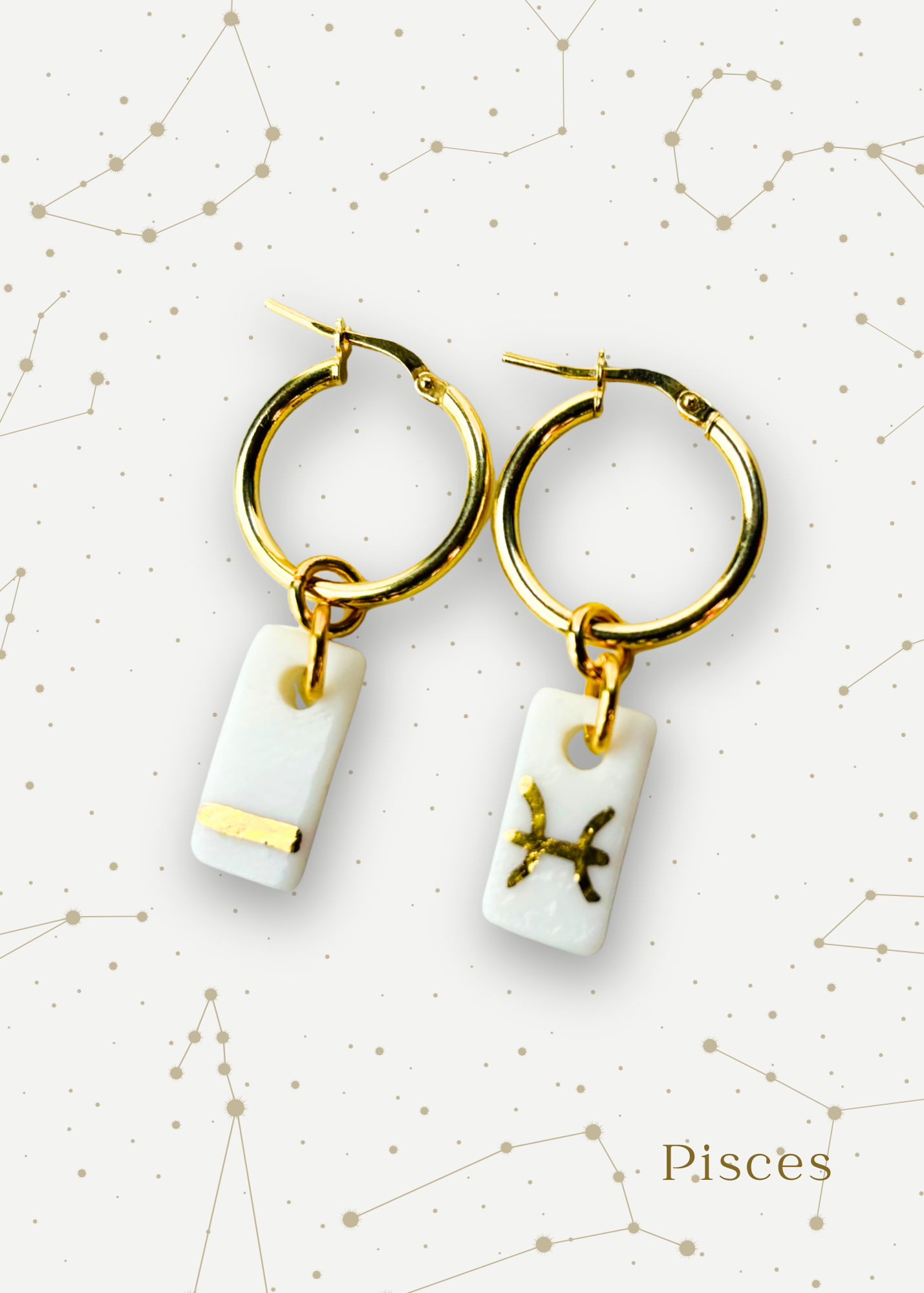 Orecchini a cerchio - Zodiaco in Porcellana Bianca e Oro