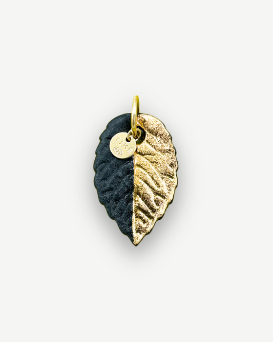 Charms - Black and Gold Leaf Porcelain Pendant