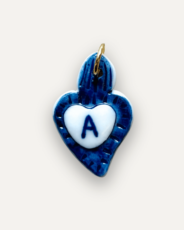 Charms - Colgante de Porcelana Corazón Azul - Letra A