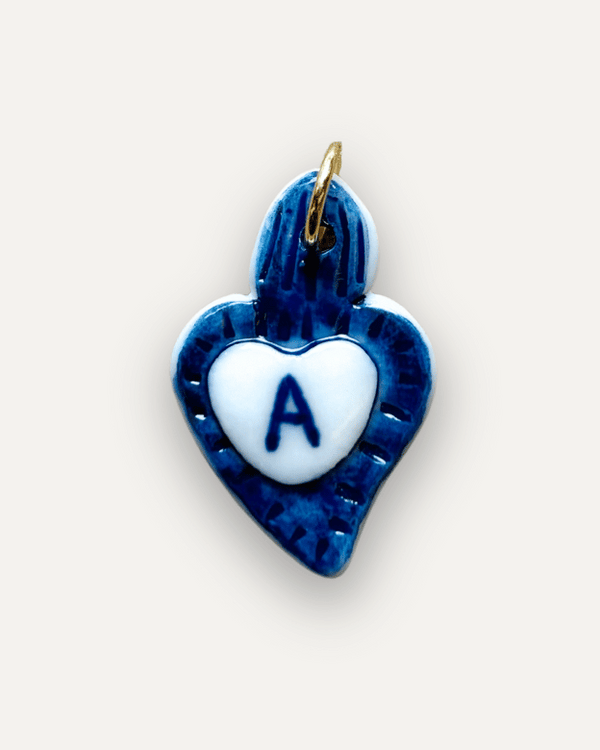 Charms - Ciondolo in Porcellana Cuore Blu - Lettera A