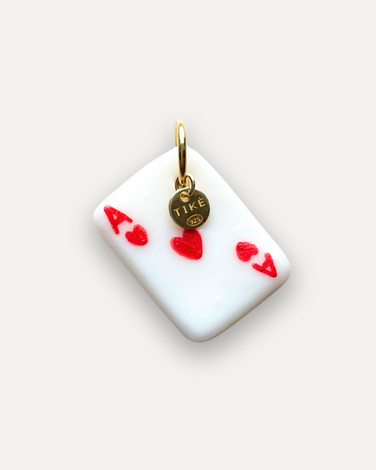 Charm - Asso di Cuori rosso ciondolo in Porcellana